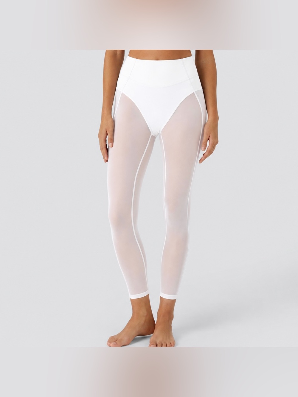 NWT Halara White High Waisted Sheer Mesh Panel Leggings Large L 7/8 Stretch